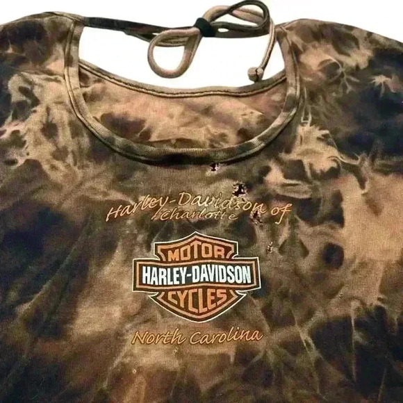 Harley Davidson Y2K Bleach Tie-Dyed Flame Long Sleeve - Picture 5 of 5